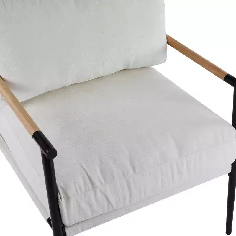 27.56 Modern Accent Chair, Plush Cushions Minimalist Metal Frame Wooden Armrest, Living Room Bedroom Office