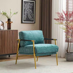 27.56 Modern Accent Chair, Plush Cushions Minimalist Metal Frame Wooden Armrest, Living Room Bedroom Office