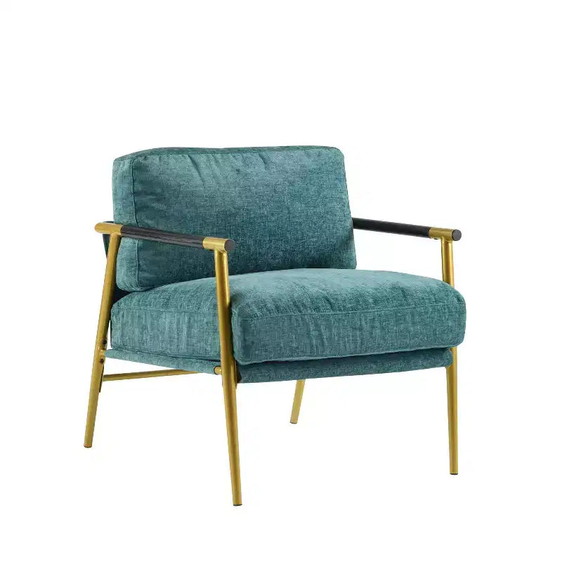 27.56 Modern Accent Chair, Plush Cushions Minimalist Metal Frame Wooden Armrest, Living Room Bedroom Office