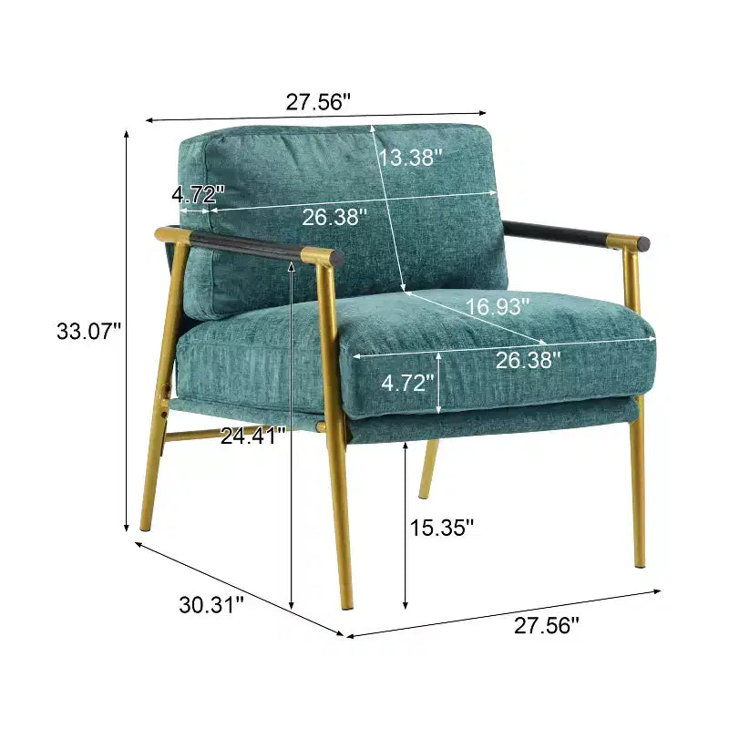 27.56 Modern Accent Chair, Plush Cushions Minimalist Metal Frame Wooden Armrest, Living Room Bedroom Office