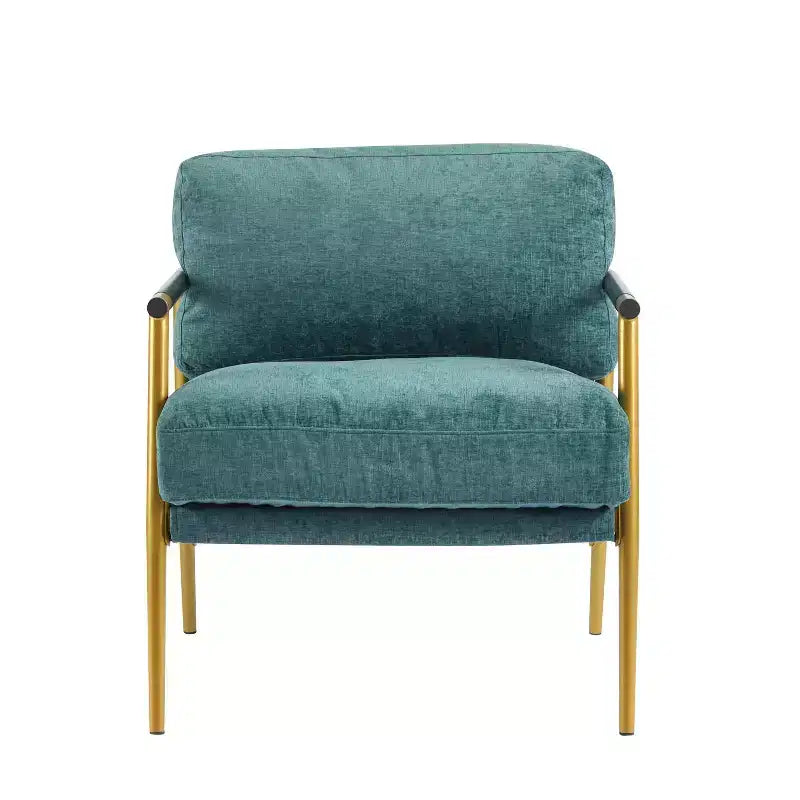 27.56 Modern Accent Chair, Plush Cushions Minimalist Metal Frame Wooden Armrest, Living Room Bedroom Office