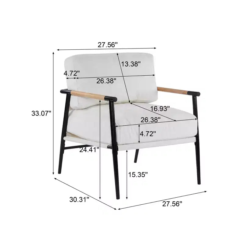 27.56 Modern Accent Chair, Plush Cushions Minimalist Metal Frame Wooden Armrest, Living Room Bedroom Office