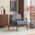 27.56 Modern Accent Chair, Plush Cushions Minimalist Metal Frame Wooden Armrest, Living Room Bedroom Office