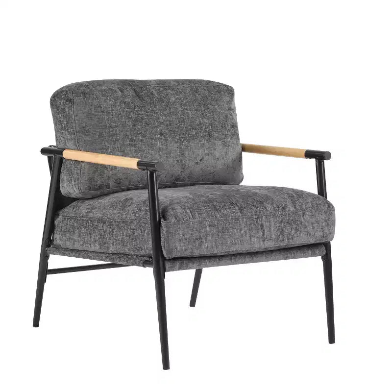 27.56 Modern Accent Chair, Plush Cushions Minimalist Metal Frame Wooden Armrest, Living Room Bedroom Office