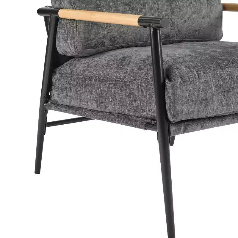 27.56 Modern Accent Chair, Plush Cushions Minimalist Metal Frame Wooden Armrest, Living Room Bedroom Office