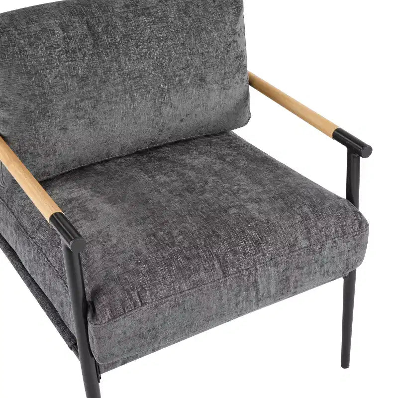 27.56 Modern Accent Chair, Plush Cushions Minimalist Metal Frame Wooden Armrest, Living Room Bedroom Office