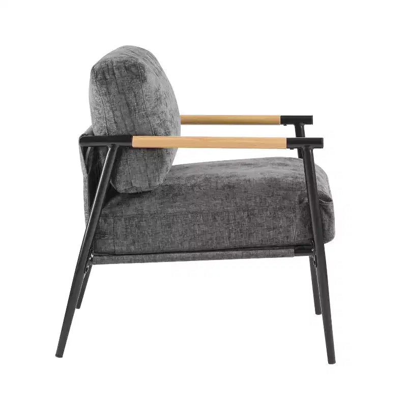 27.56 Modern Accent Chair, Plush Cushions Minimalist Metal Frame Wooden Armrest, Living Room Bedroom Office