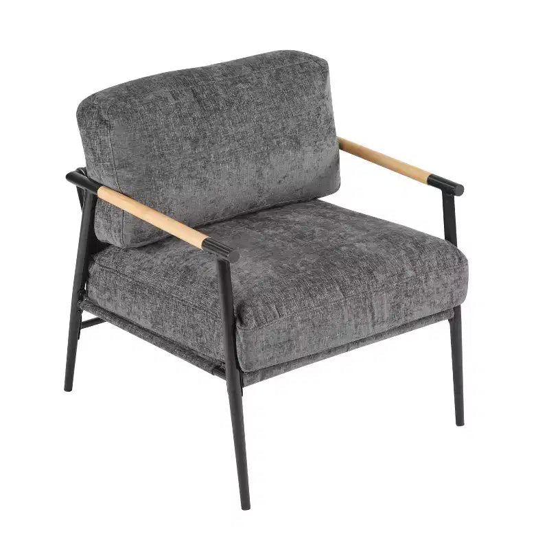 27.56 Modern Accent Chair, Plush Cushions Minimalist Metal Frame Wooden Armrest, Living Room Bedroom Office