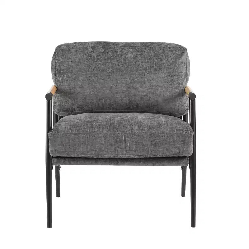 27.56 Modern Accent Chair, Plush Cushions Minimalist Metal Frame Wooden Armrest, Living Room Bedroom Office