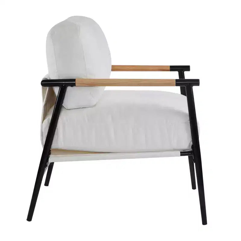 27.56 Modern Accent Chair, Plush Cushions Minimalist Metal Frame Wooden Armrest, Living Room Bedroom Office
