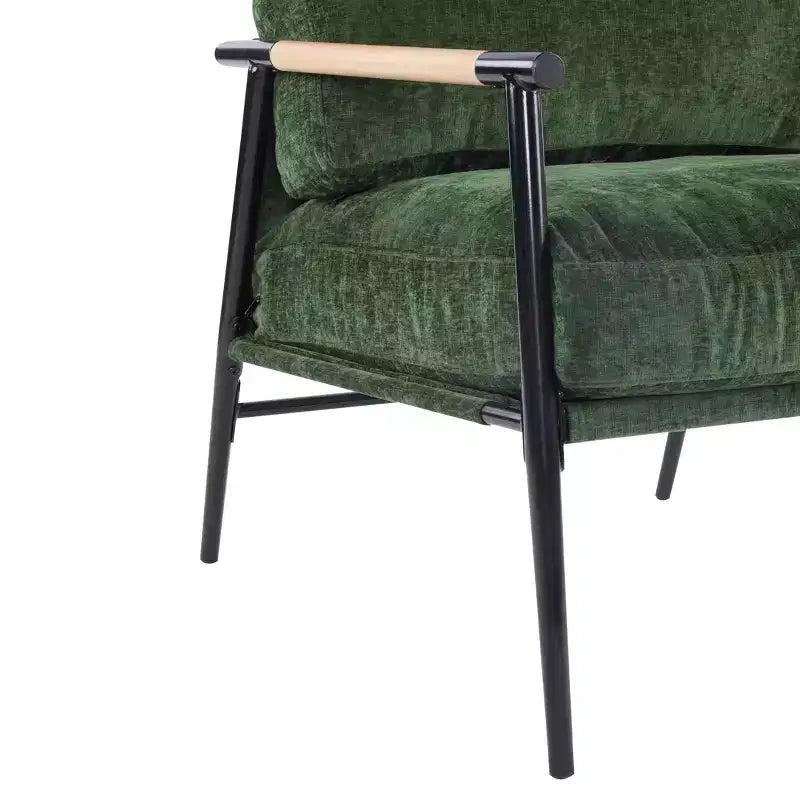 27.56 Modern Accent Chair, Plush Cushions Minimalist Metal Frame Wooden Armrest, Living Room Bedroom Office