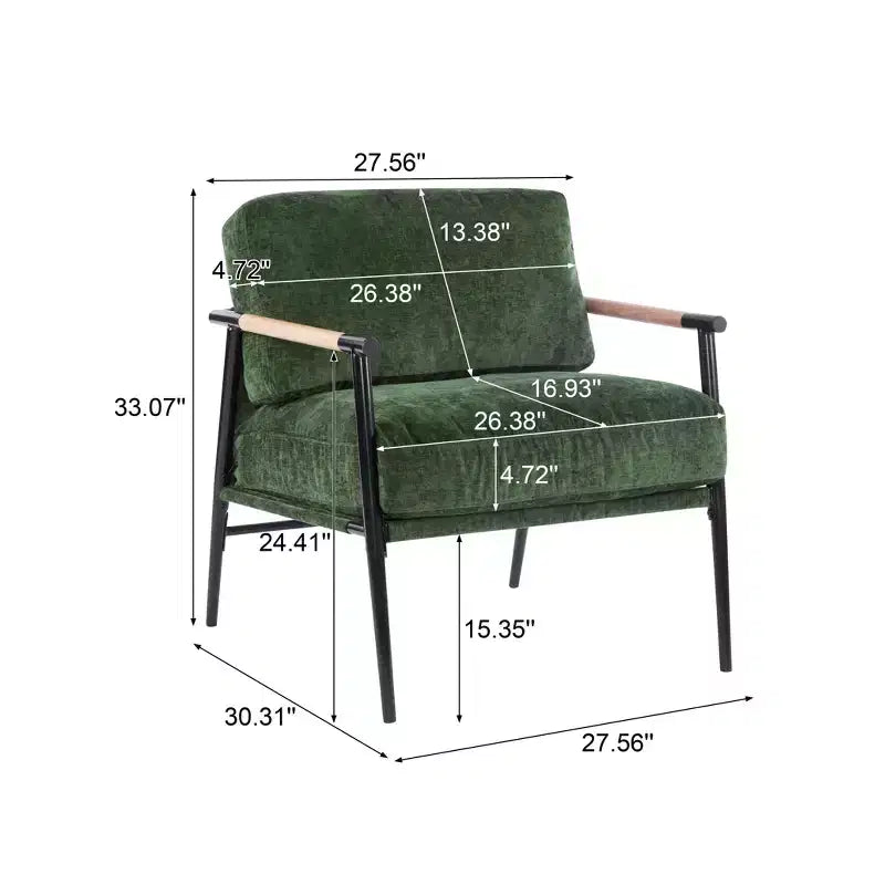 27.56 Modern Accent Chair, Plush Cushions Minimalist Metal Frame Wooden Armrest, Living Room Bedroom Office