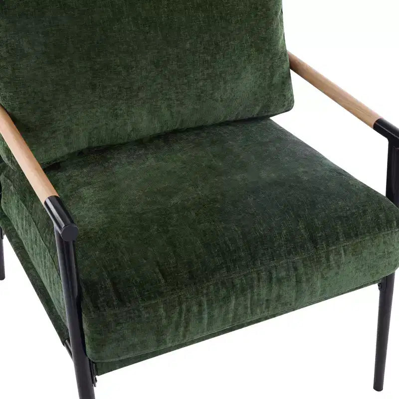 27.56 Modern Accent Chair, Plush Cushions Minimalist Metal Frame Wooden Armrest, Living Room Bedroom Office