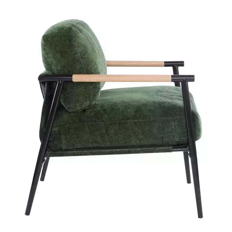 27.56 Modern Accent Chair, Plush Cushions Minimalist Metal Frame Wooden Armrest, Living Room Bedroom Office