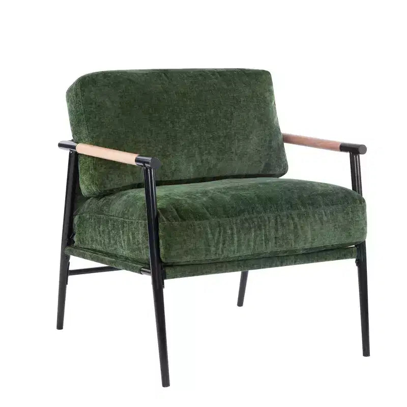 27.56 Modern Accent Chair, Plush Cushions Minimalist Metal Frame Wooden Armrest, Living Room Bedroom Office