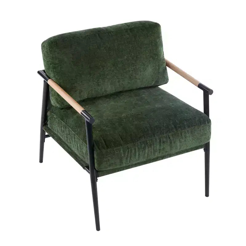 27.56 Modern Accent Chair, Plush Cushions Minimalist Metal Frame Wooden Armrest, Living Room Bedroom Office
