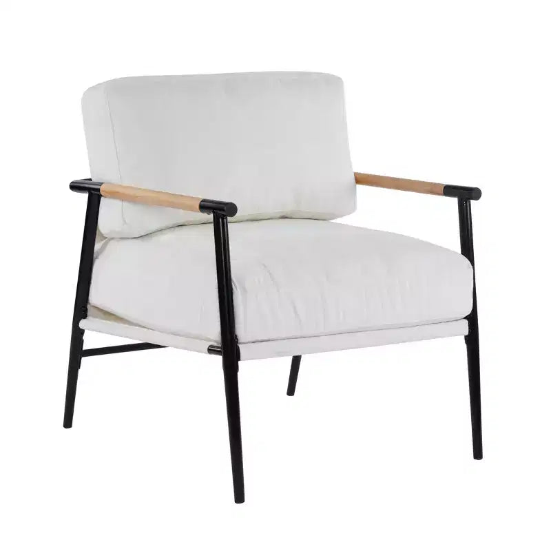 27.56 Modern Accent Chair, Plush Cushions Minimalist Metal Frame Wooden Armrest, Living Room Bedroom Office