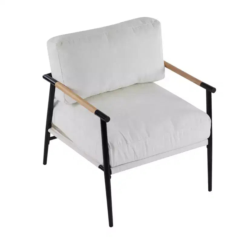 27.56 Modern Accent Chair, Plush Cushions Minimalist Metal Frame Wooden Armrest, Living Room Bedroom Office