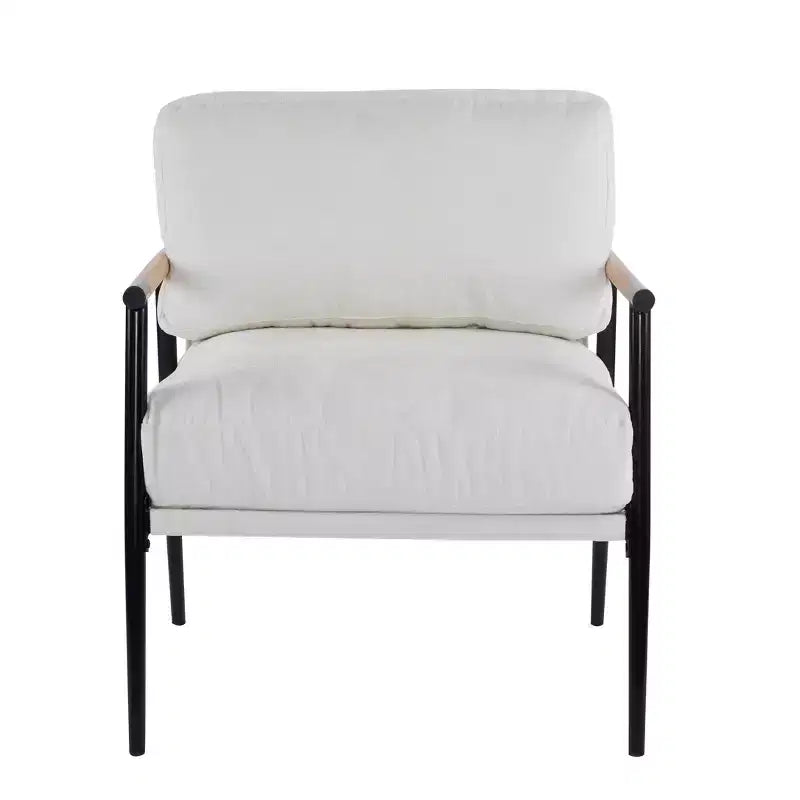 27.56 Modern Accent Chair, Plush Cushions Minimalist Metal Frame Wooden Armrest, Living Room Bedroom Office