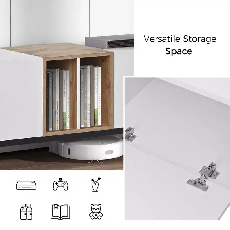 Moderner TV-Ständer für 80-Zoll-Fernseher mit 3 Türen, Entertainment-Center mit großem Aufbewahrungsschrank für Wohnzimmer und Schlafzimmer, weiß