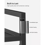 4-Tier Metal Storage Rack, 44.3 Inch Shelving Unit with X-Bar Frames & Adjustable Feet, 110 lb per Shelf, for Entryway Kitchen Bathroom, Ink Black