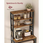 Bakers Rack with Power Outlet, 65.7 Inch Coffee Bar Shelf with Adjustable Shelf & 6 Hooks, Microwave Stand for Kitchen