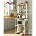 Bakers Rack with Power Outlet, 65.7 Inch Coffee Bar Shelf with Adjustable Shelf & 6 Hooks, Microwave Stand for Kitchen