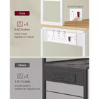 Bakers Rack with Power Outlet, 65.7 Inch Coffee Bar Shelf with Adjustable Shelf & 6 Hooks, Microwave Stand for Kitchen