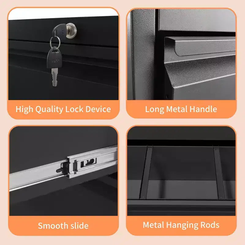 Lockable Lateral File Cabinet Heavy-Duty Metal for Home Office, Silent Full-Extension Slides, Anti-Tilt, Fits Letter/Legal/A4/F4