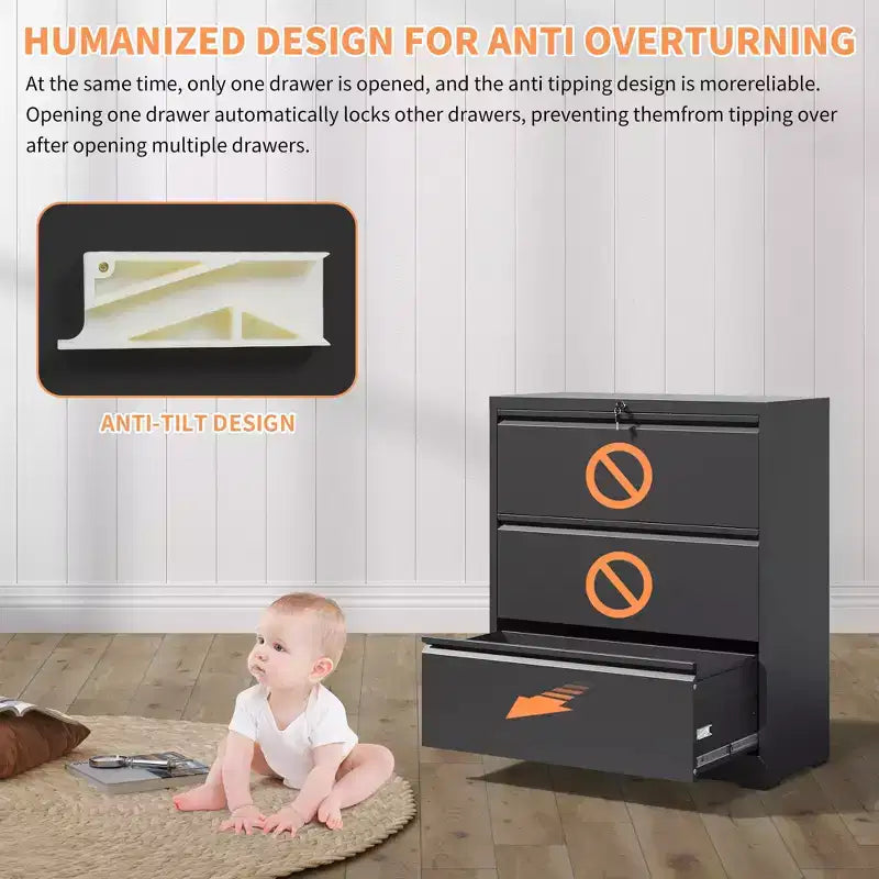 Lockable Lateral File Cabinet Heavy-Duty Metal for Home Office, Silent Full-Extension Slides, Anti-Tilt, Fits Letter/Legal/A4/F4