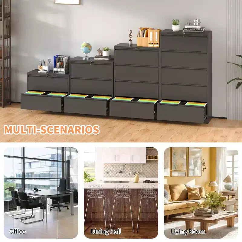 Lockable Lateral File Cabinet Heavy-Duty Metal for Home Office, Silent Full-Extension Slides, Anti-Tilt, Fits Letter/Legal/A4/F4