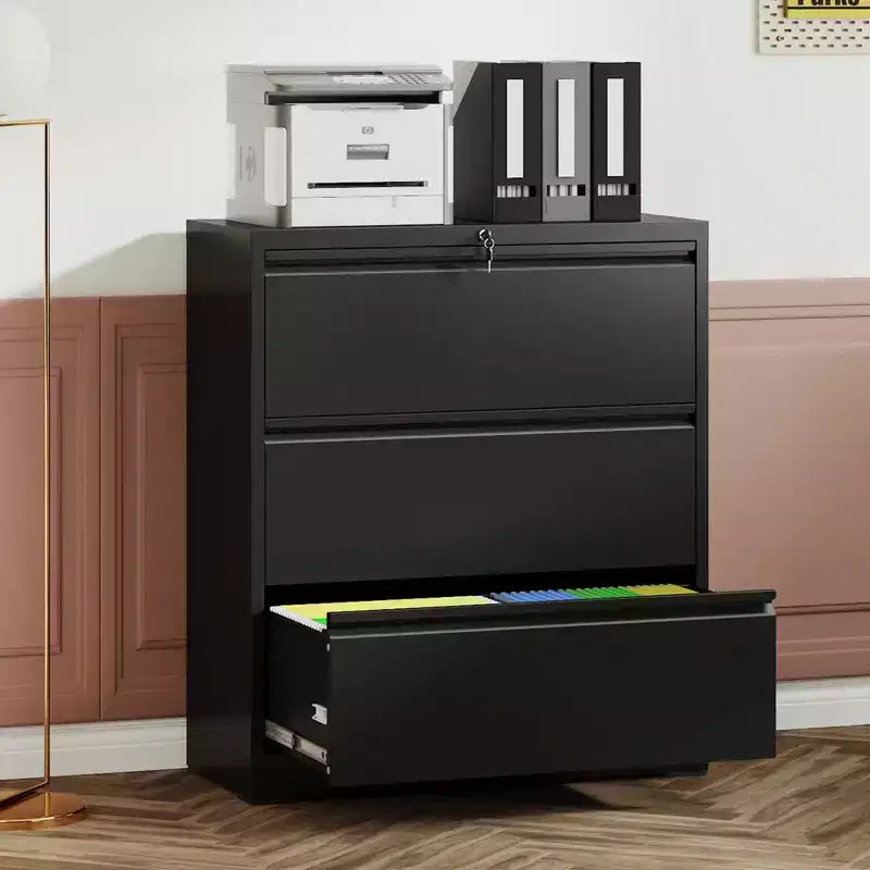Lockable Lateral File Cabinet Heavy-Duty Metal for Home Office, Silent Full-Extension Slides, Anti-Tilt, Fits Letter/Legal/A4/F4