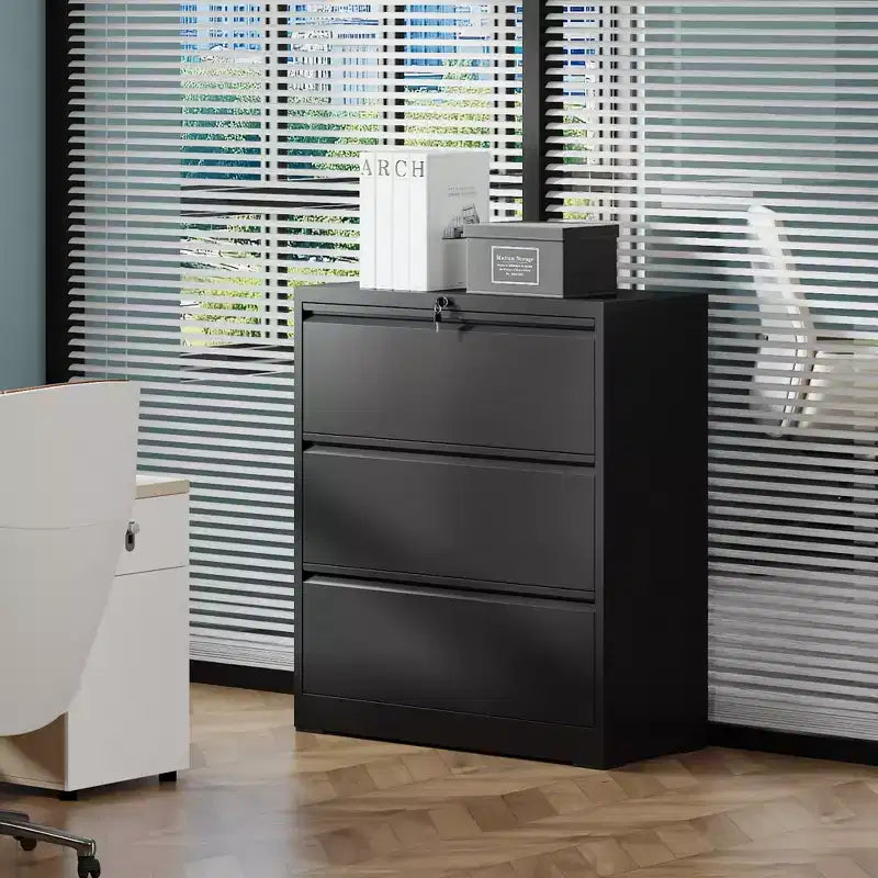 Lockable Lateral File Cabinet Heavy-Duty Metal for Home Office, Silent Full-Extension Slides, Anti-Tilt, Fits Letter/Legal/A4/F4