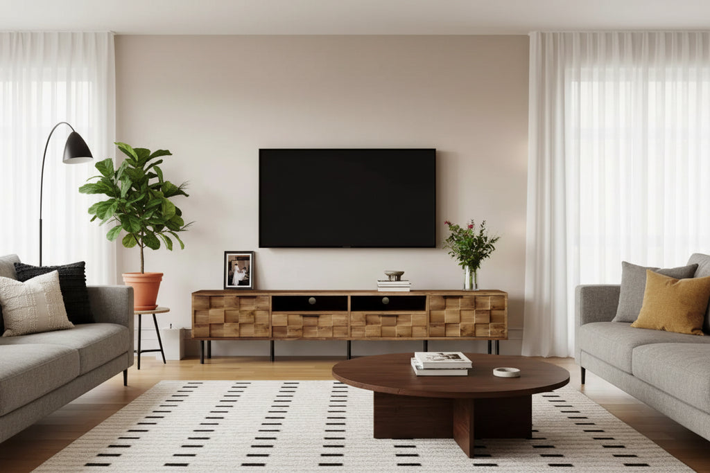 MAYEERTY Mid Century TV Stand with 2 Drawers, Media Console Table for TVs up to 85, Entertainment Center with STorage for Living Room