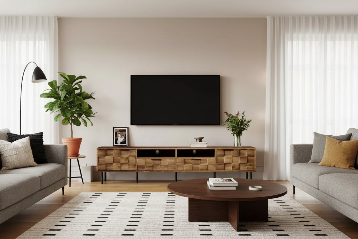 MAYEERTY Mid Century TV Stand with 2 Drawers, Media Console Table for TVs up to 85, Entertainment Center with STorage for Living Room