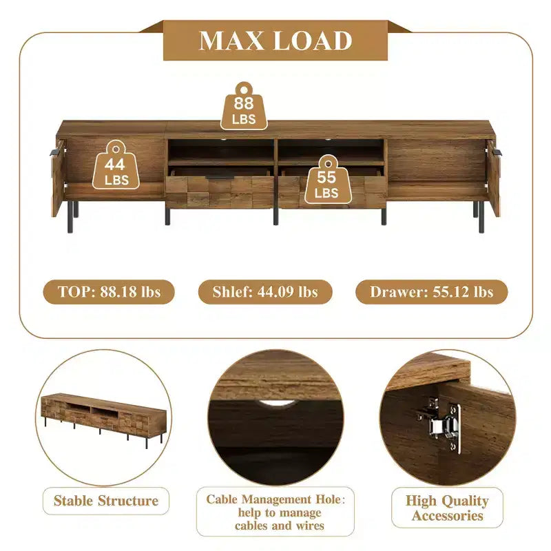 Mid Century TV Stand with 2 Drawers, Media Console Table for TVs up to 85, Entertainment Center with STorage for Living Room