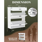 Slim 3-Drawer Shoe Storage Cabinet with Adjustable Shelves, Freestanding Wooden Storage Organizer for Entryway, Hallway, and Porch