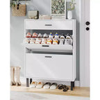 Slim 3-Drawer Shoe Storage Cabinet with Adjustable Shelves, Freestanding Wooden Storage Organizer for Entryway, Hallway, and Porch