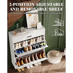 Slim 3-Drawer Shoe Storage Cabinet with Adjustable Shelves, Freestanding Wooden Storage Organizer for Entryway, Hallway, and Porch