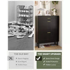 Slim 3-Drawer Shoe Storage Cabinet with Adjustable Shelves, Freestanding Wooden Storage Organizer for Entryway, Hallway, and Porch