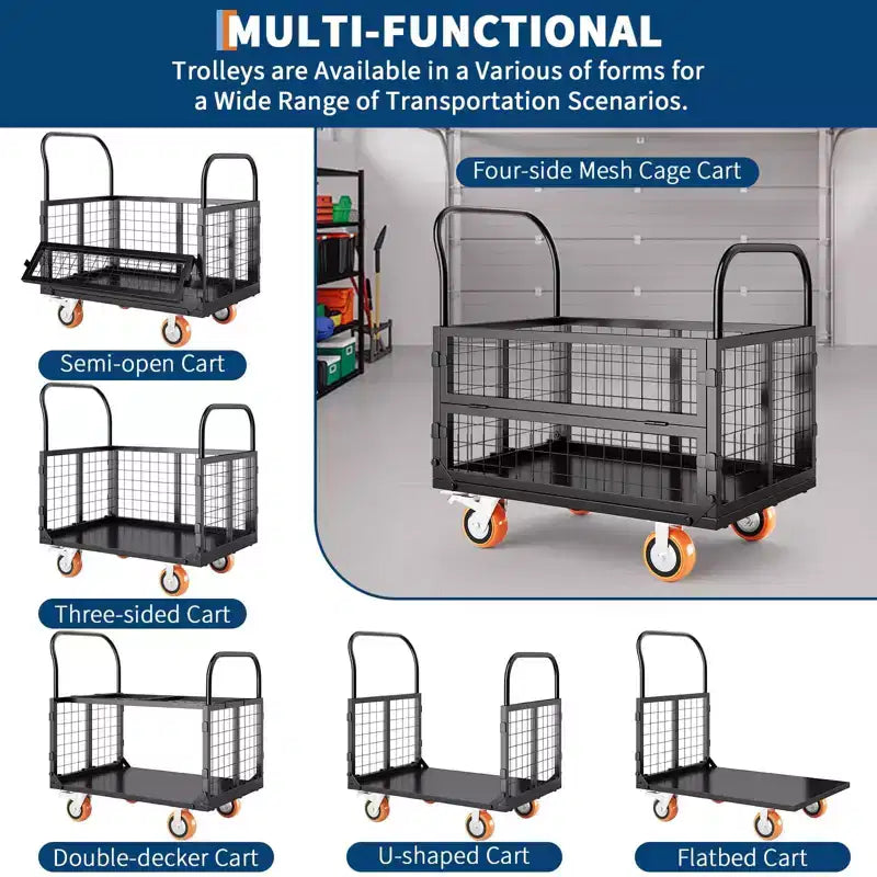 2000Lbs Platform Truck Cart with Cage,Heavy Duty Folding Hand Truck Cage Carts, Foldable Push Cart Dolly