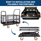 2000Lbs Platform Truck Cart with Cage,Heavy Duty Folding Hand Truck Cage Carts, Foldable Push Cart Dolly