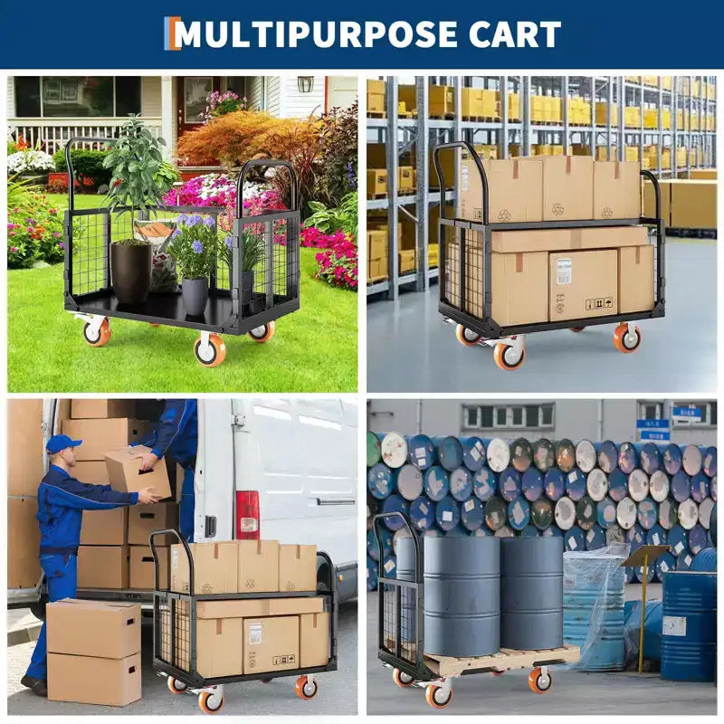 2000Lbs Platform Truck Cart with Cage,Heavy Duty Folding Hand Truck Cage Carts, Foldable Push Cart Dolly