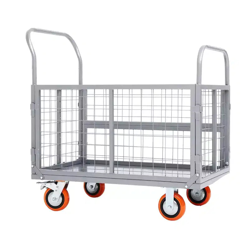 2000Lbs Platform Truck Cart with Cage,Heavy Duty Folding Hand Truck Cage Carts, Foldable Push Cart Dolly