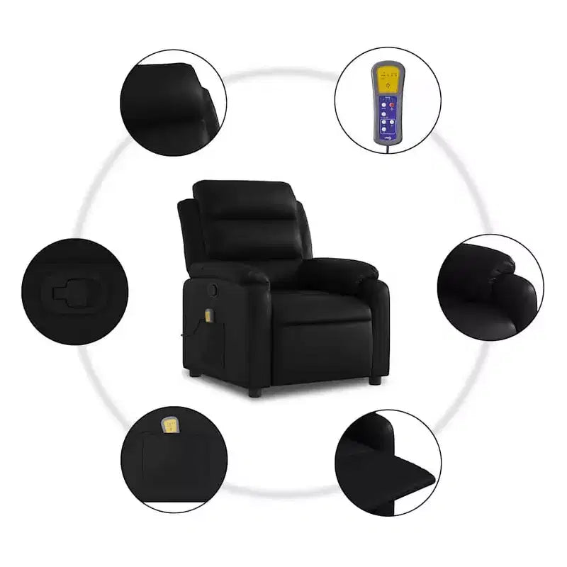 Massage Recliner Chair Adjustable Reclining Armchair Black Faux Leather Manual Push Back