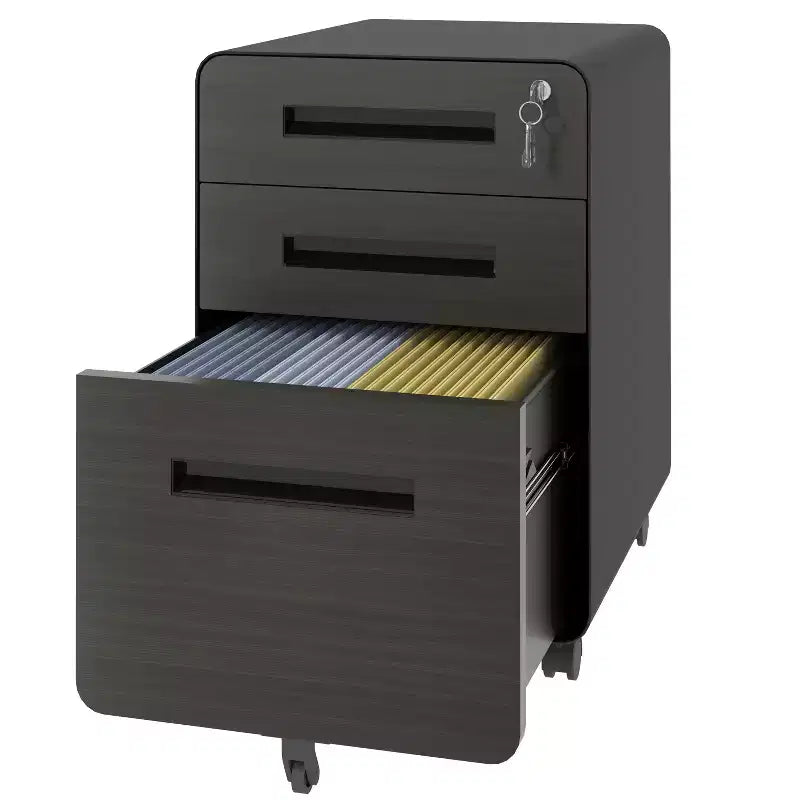 Mobile File Cabinet with Lock All-Steel Fully Assembled, Anti-Tip Design & Locking Casters, Fits A4/Letter, for Home/Office (Black)