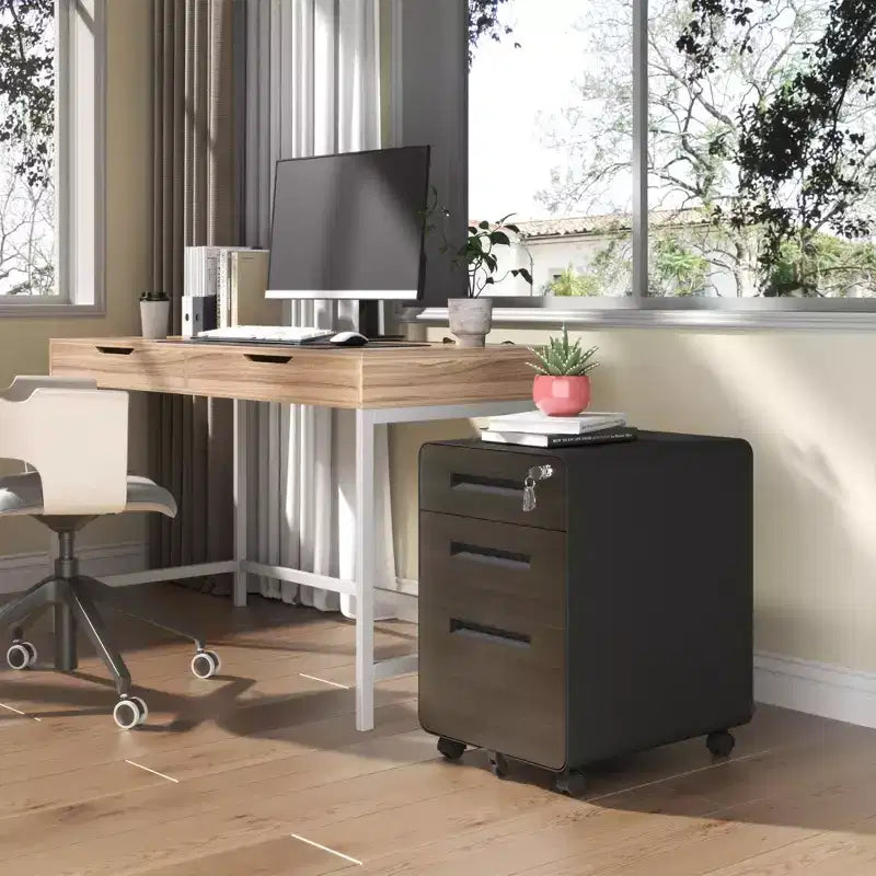Mobile File Cabinet with Lock All-Steel Fully Assembled, Anti-Tip Design & Locking Casters, Fits A4/Letter, for Home/Office (Black)