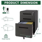 Mobile File Cabinet with Lock All-Steel Fully Assembled, Anti-Tip Design & Locking Casters, Fits A4/Letter, for Home/Office (Black)