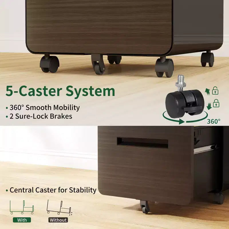 Mobile File Cabinet with Lock All-Steel Fully Assembled, Anti-Tip Design & Locking Casters, Fits A4/Letter, for Home/Office (Black)
