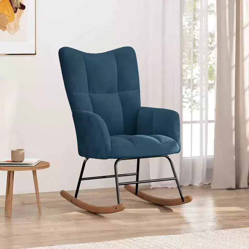 Rocking Chair Accent Side Chair Padded Seat for Living Room Velvet Blue Without footrest